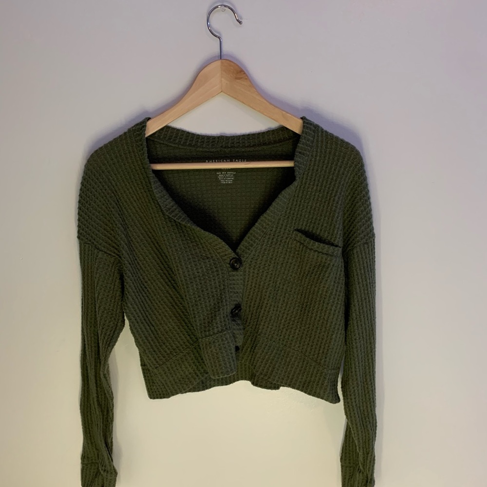 Green cropped cardigan